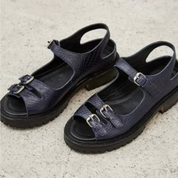 Rachel Comey Adams Sandals Navy Croc Embossed, 7.5 - Picture 1 of 3